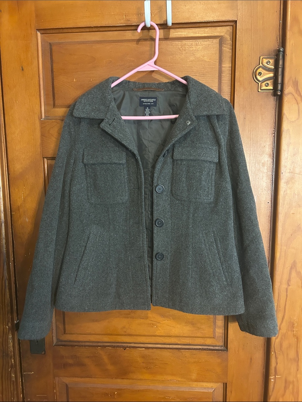 American Eagle Outfitters Women's Dark Gray Wool-Blend Pea Coat